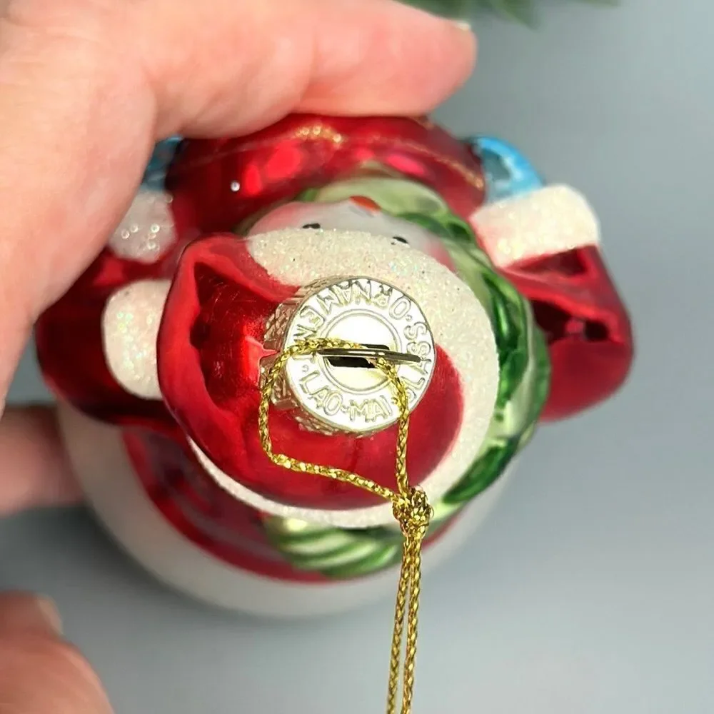 Lao Mai Christmas Ornament Blown Glass Snowman Holding Heart Holiday 5
